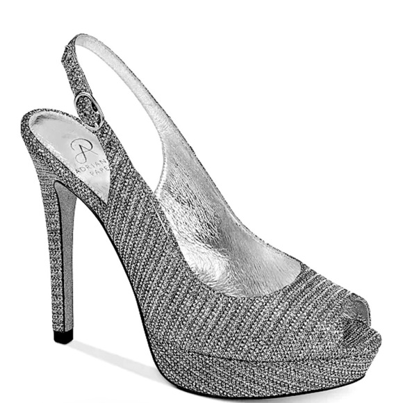 Adrianna Papell Silver Peep Toe Ankle Strap Formal Elegant Heels Size 8.5 - Picture 1 of 15